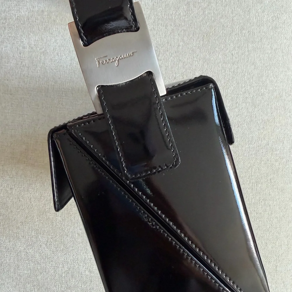 Salvatore Ferragamo Black Patent Leather Shoulder Bag - 90s Vintage